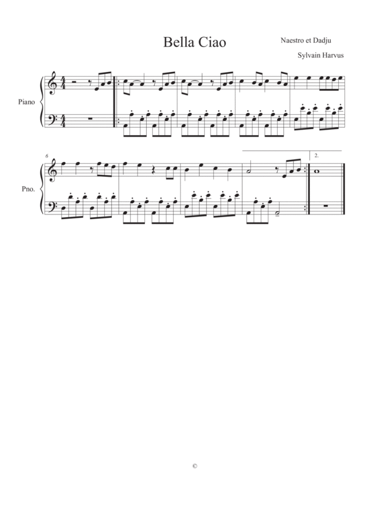 Partition piano Bella Ciao Chartres