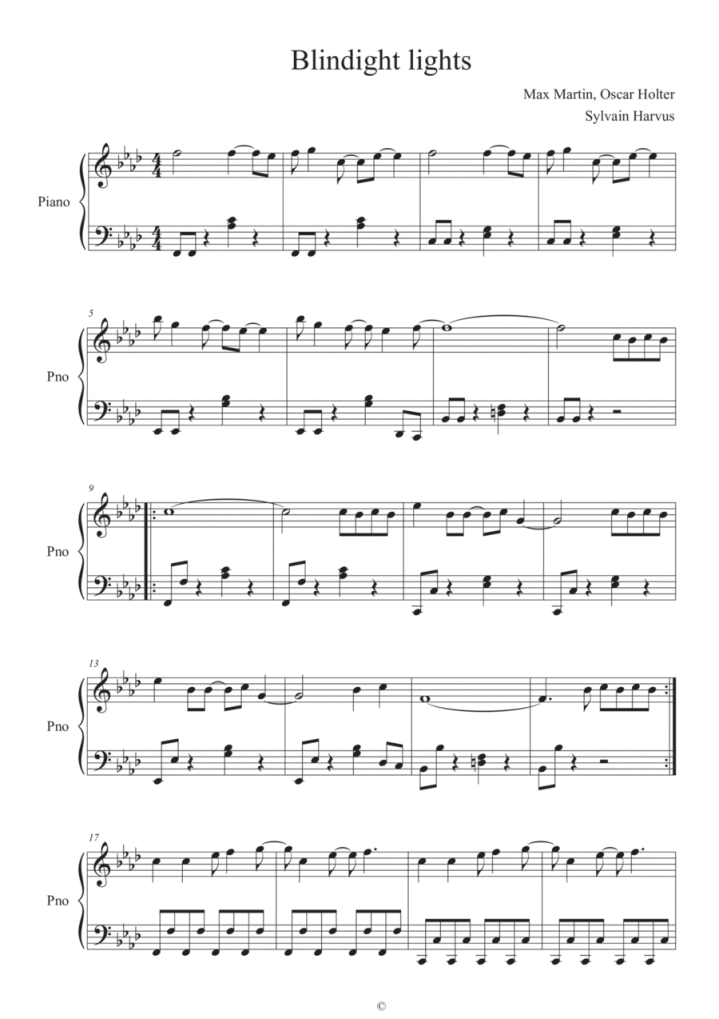 Partition piano Blindight lights Chartres