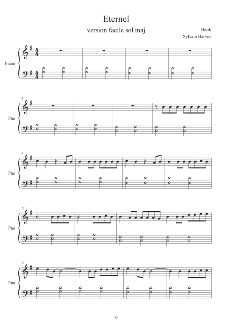 Partition piano Eternel Chartres