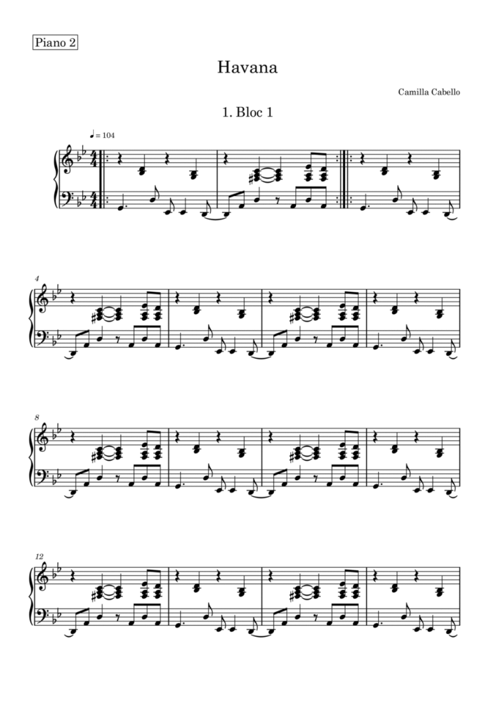 Partition piano Havana Chartres