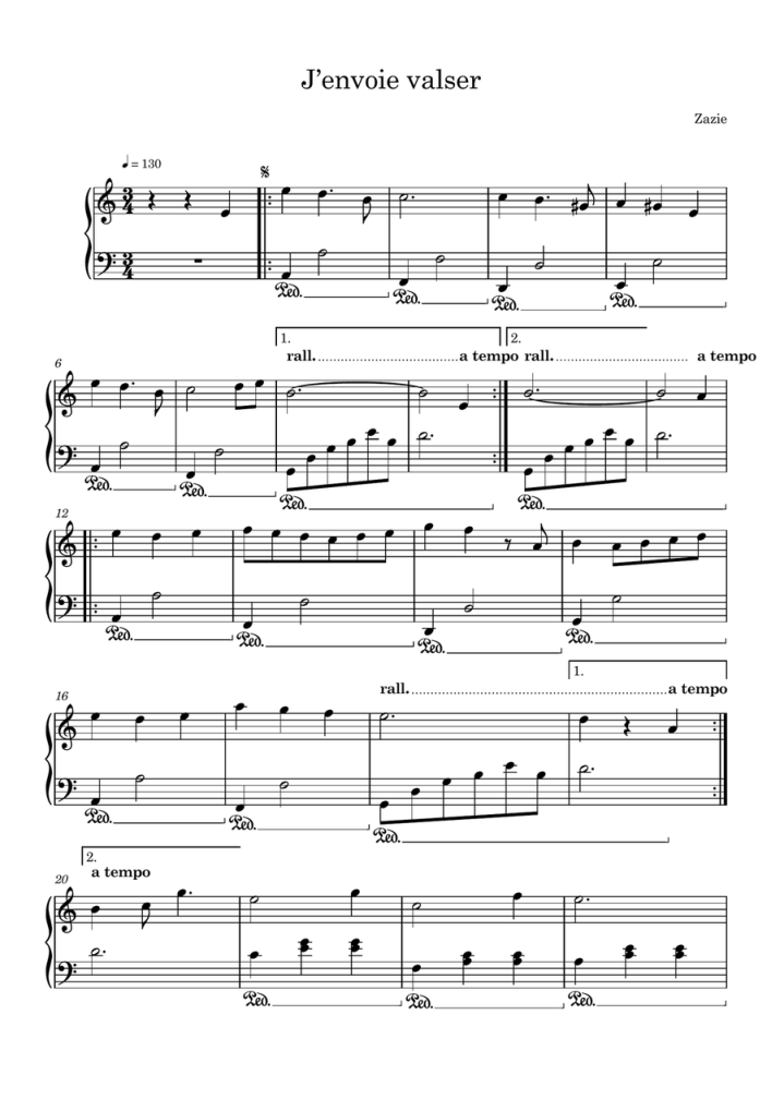 Partition piano J'envoie valser Chartres