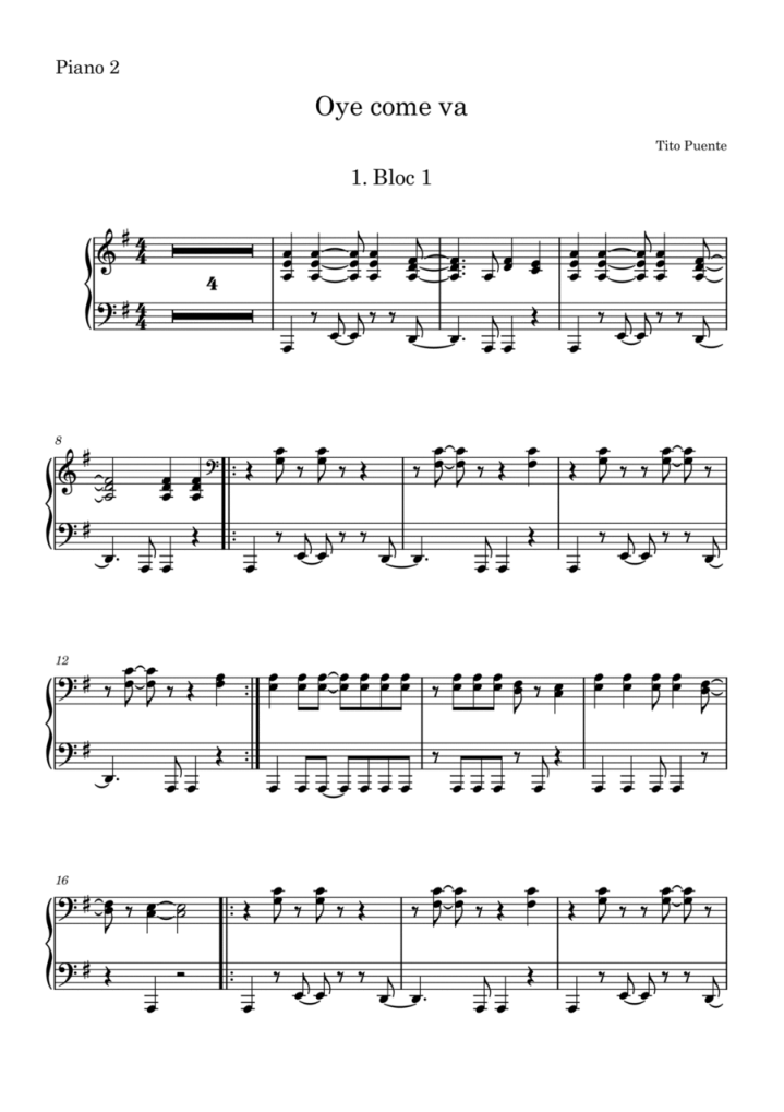 Partition piano Oyé come va Chartres