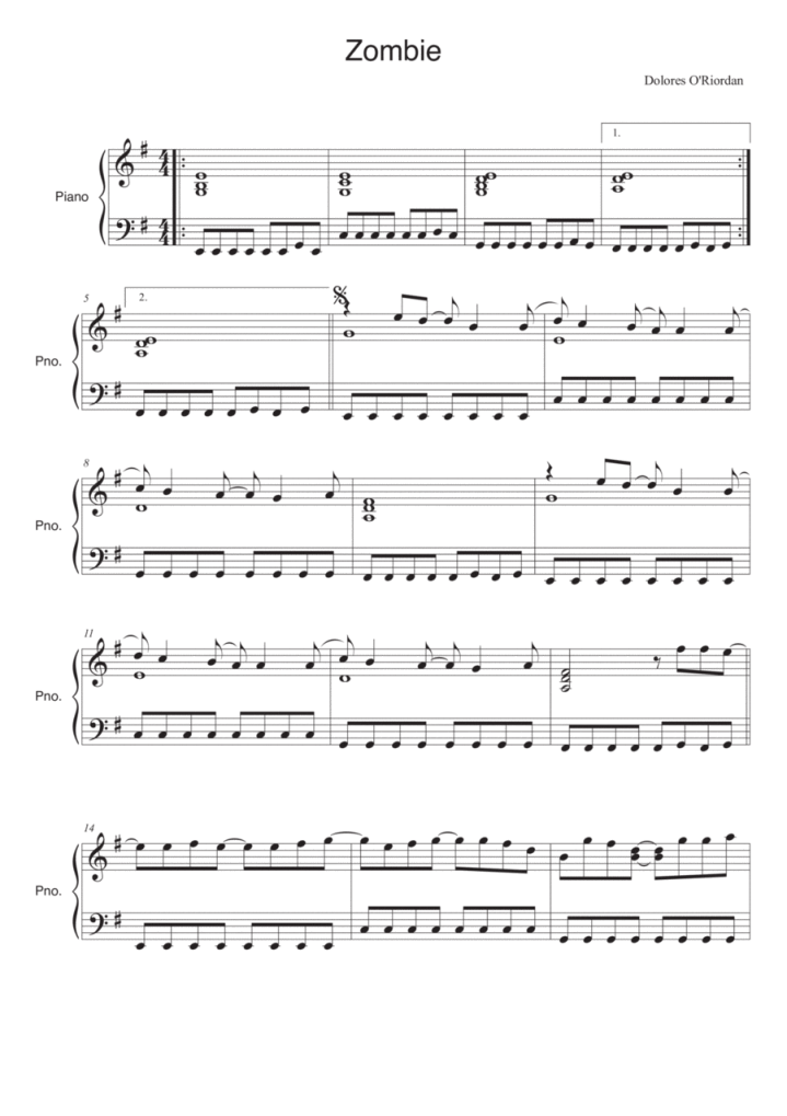 Partition piano zombie Chartres